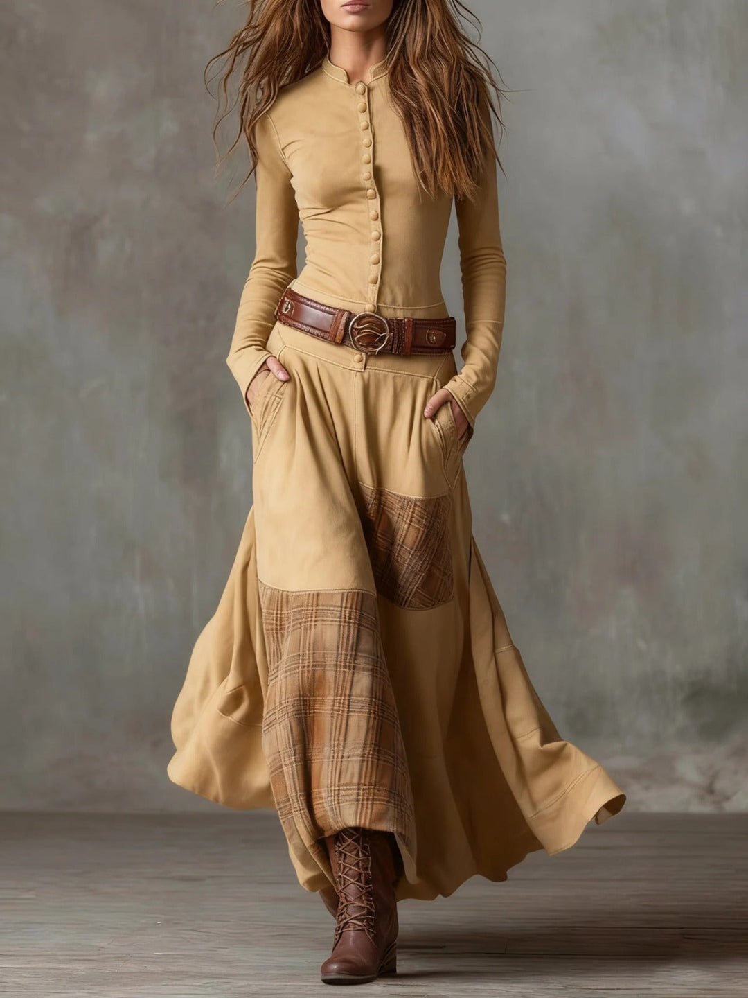 Elise | Maxi Dress in Suede with Belt