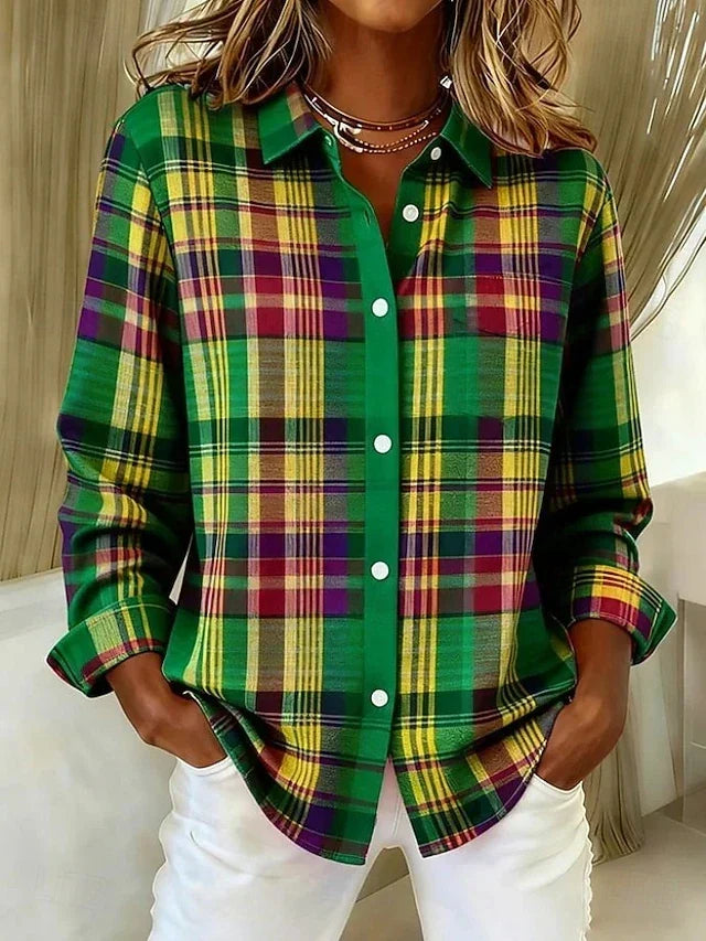 Daisy | Vintage Plaid Button-Up Blouse