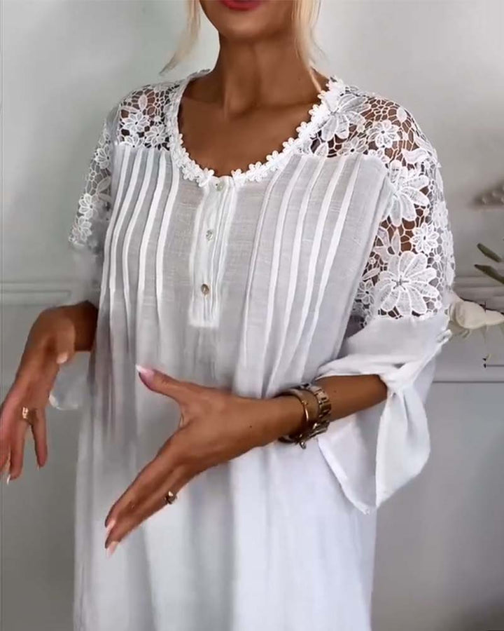 Nica – Lace Patchwork Blouse with ¾ Sleeves