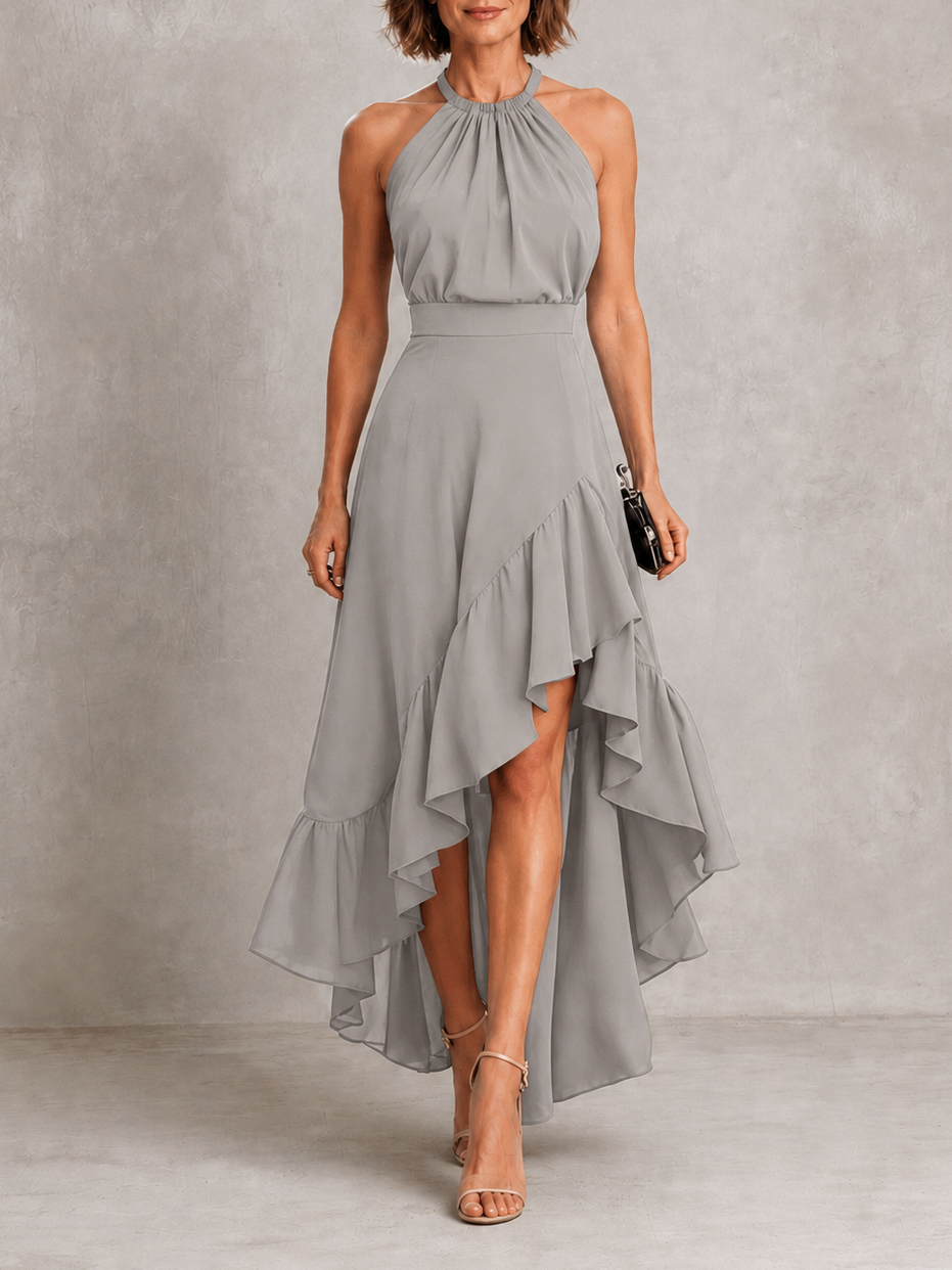 Chloe | Halter Ruffle Hem Dress