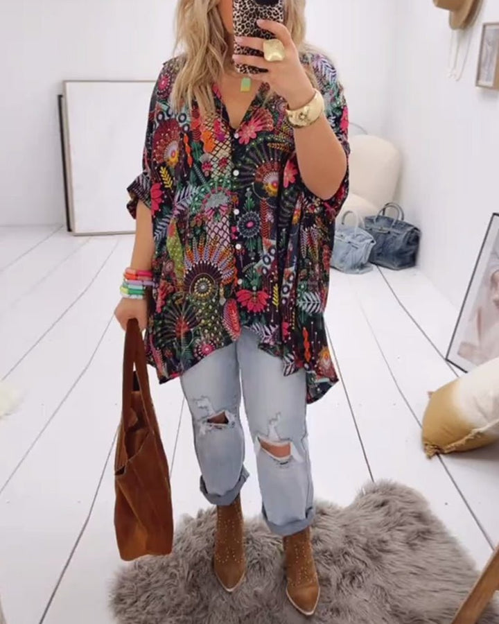 Linda – Printed Blouse with Lapel Collar