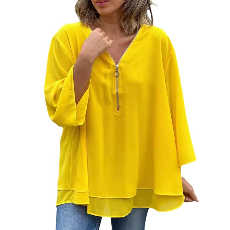 Lorelai – V-Neck Zipper Blouse