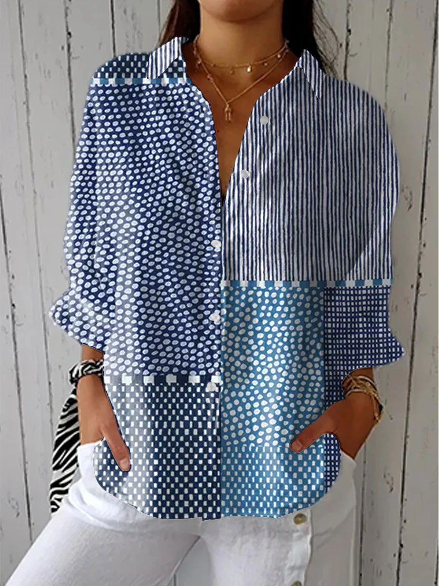 Fiona – Floral V-Neck Blouse with Nature Print