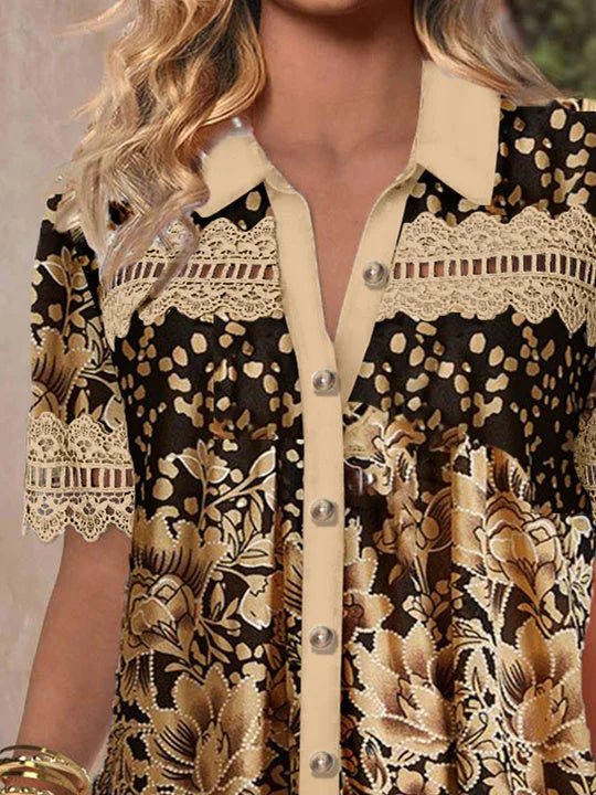 Trina – Lace Graphic Top with V-Neck