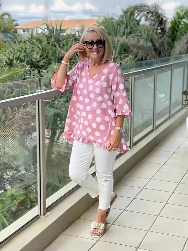 Elara – Retro Print Blouse with Flowy Silhouette