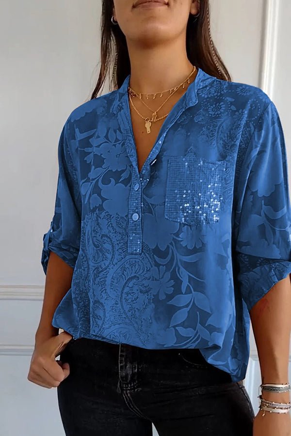 Pauline – Sequin Top with Lapel Neckline
