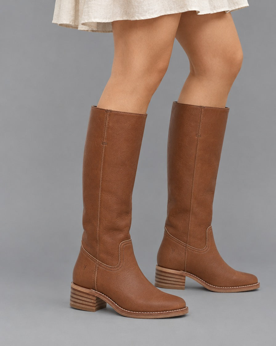 Carol | Mid Calf Boots with Block Heel and Stitch Detail