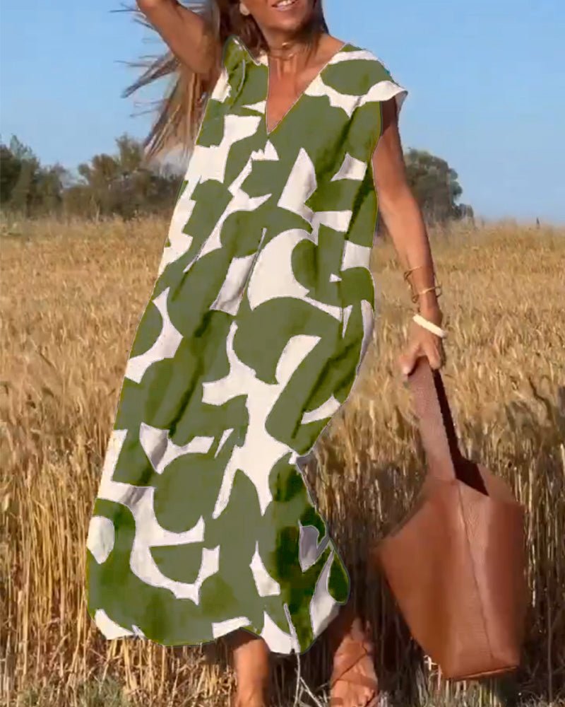 Amelia – Printed V-Neck Maxi Dress