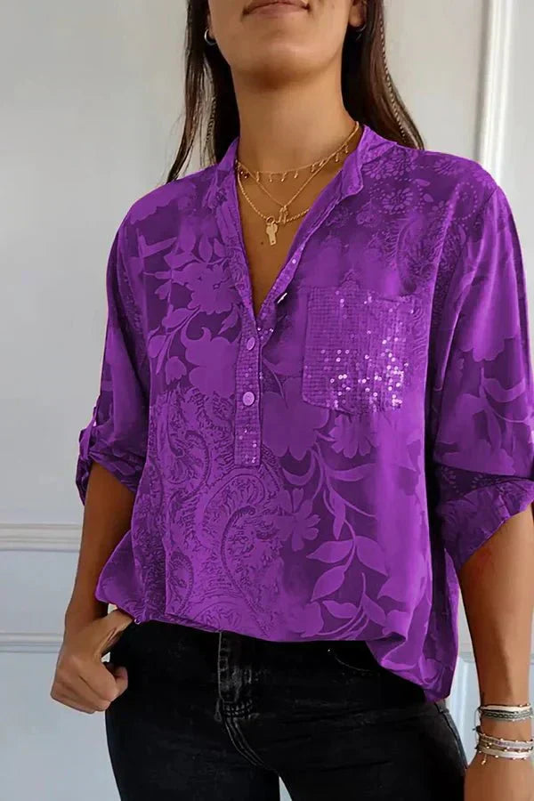 Pauline – Sequin Top with Lapel Neckline