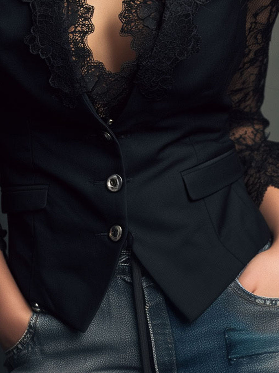 Naomi | Semi-Sheer Sleeve Blazer Top