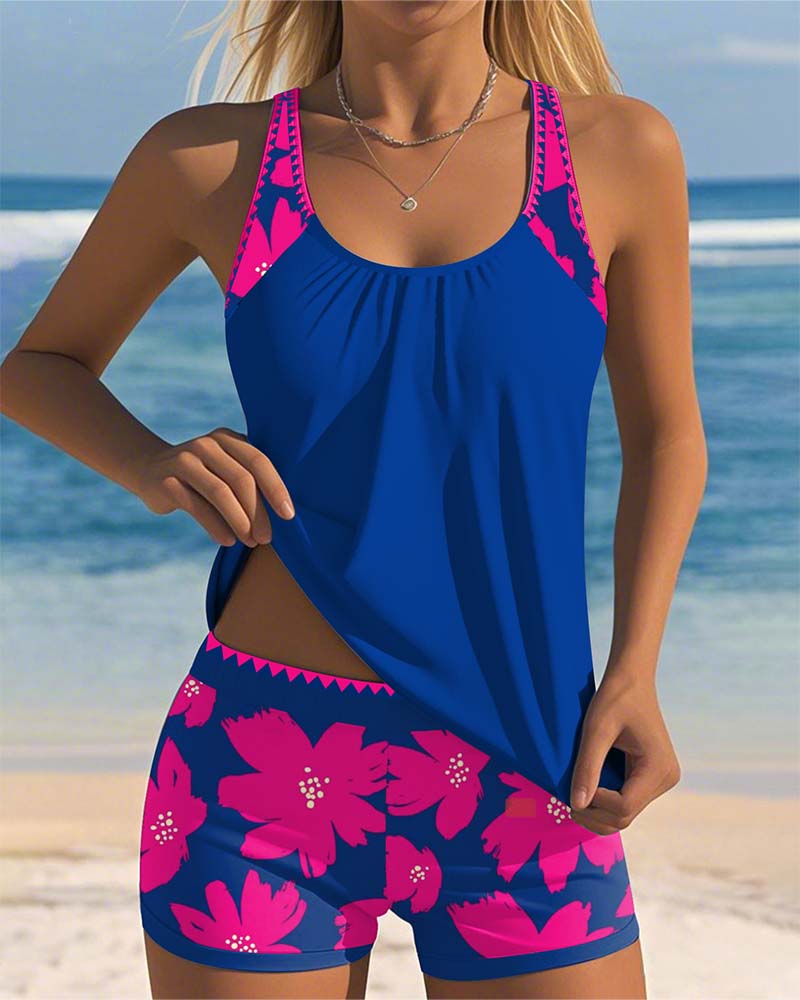 Edith – Sleeveless Printed Tankini with Open Back