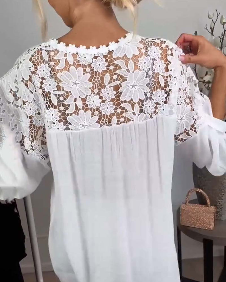 Nica – Lace Patchwork Blouse with ¾ Sleeves