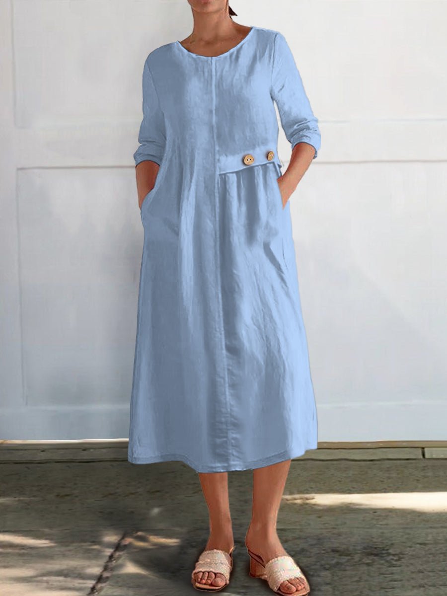 Rin – Midi Dress with 3/4 Sleeves &amp; Side Pockets
