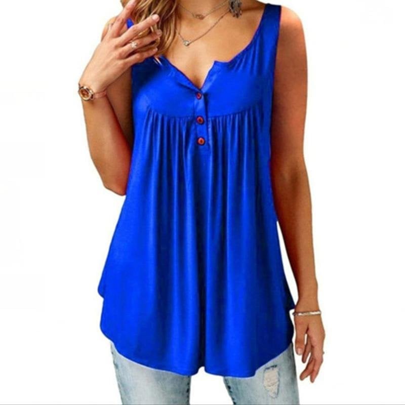 Jilla – Sleeveless V-Neck Button Tank