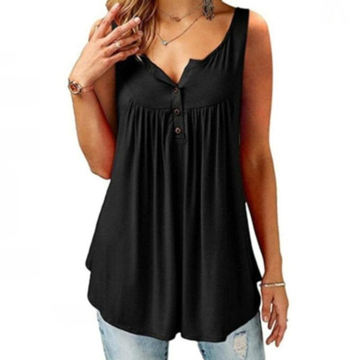 Jilla – Sleeveless V-Neck Button Tank