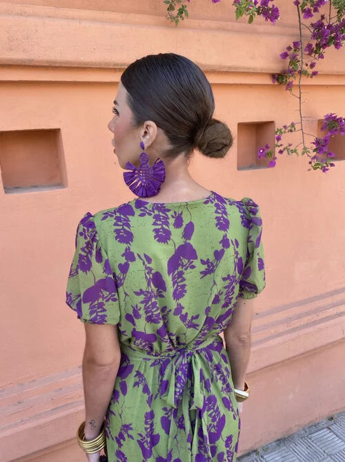 Giselle – Printed Midi Dress with Puff Sleeves