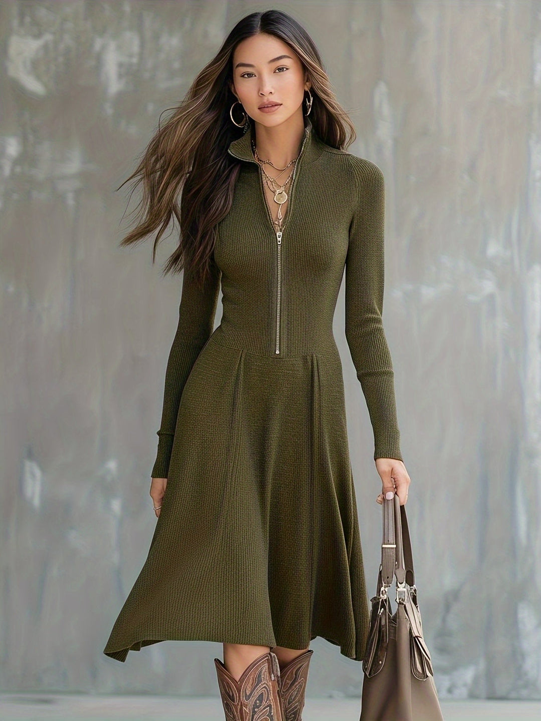 Zinnia | Zippered Long Sleeve Dress