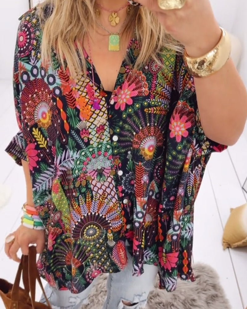 Linda – Printed Blouse with Lapel Collar