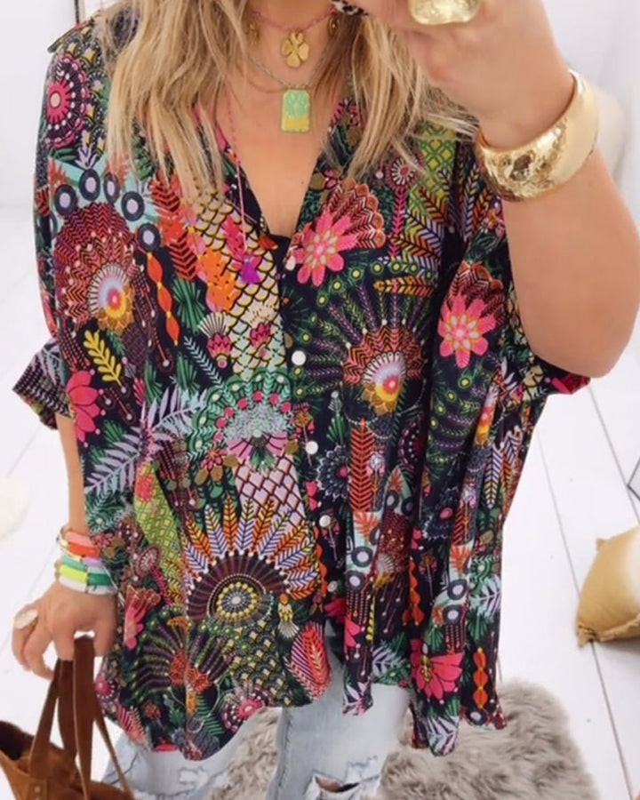 Linda – Printed Blouse with Lapel Collar