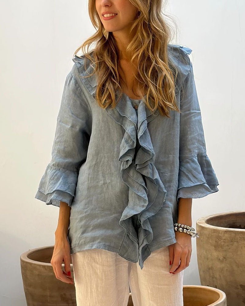 Kiwi – Ruffle Sleeve Top with V-Neck