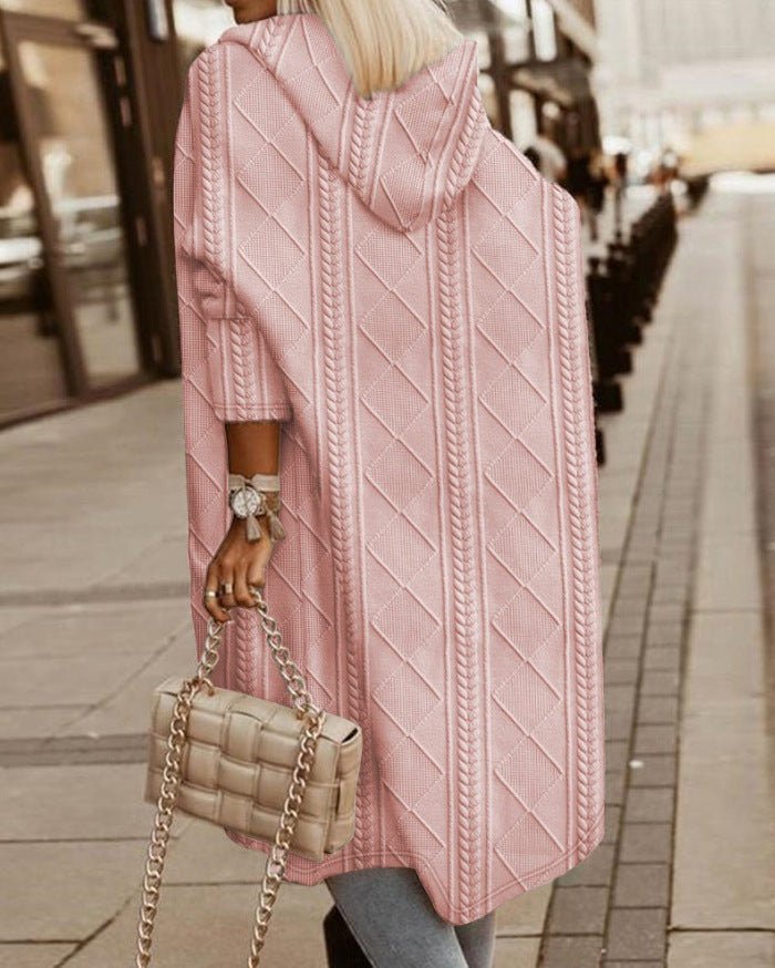 Vilma – Long Cardigan Coat with Hooded Jacquard