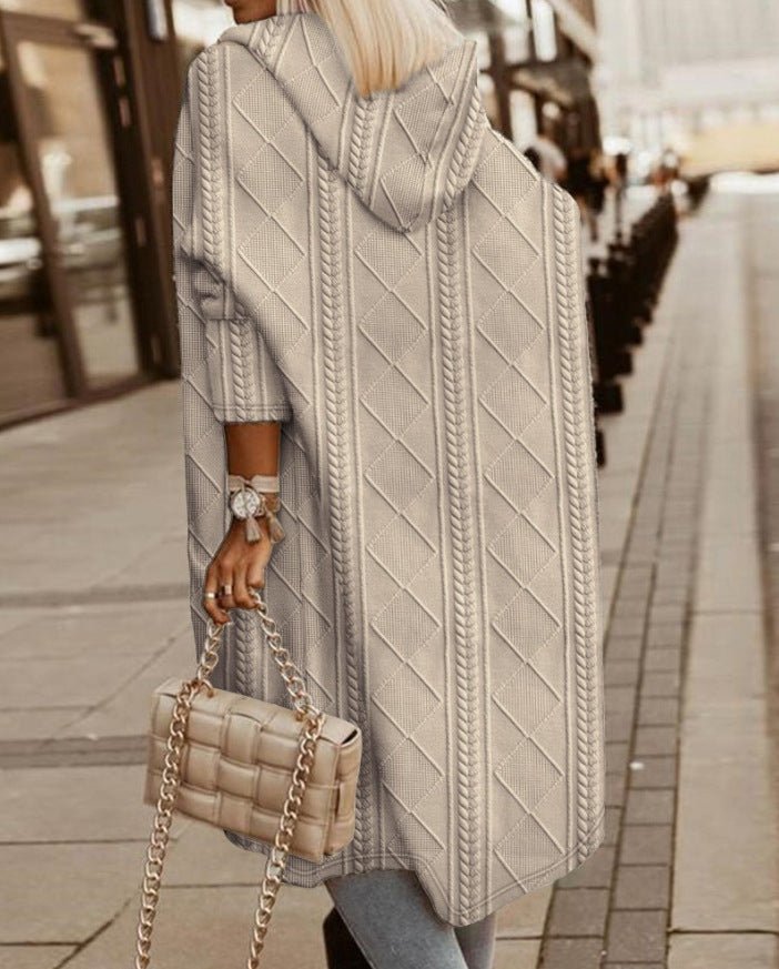 Vilma – Long Cardigan Coat with Hooded Jacquard