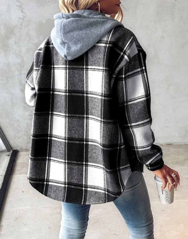 Lorenza – Checkered Hooded Longline Jacket