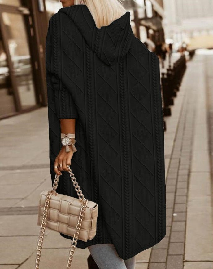 Vilma – Long Cardigan Coat with Hooded Jacquard