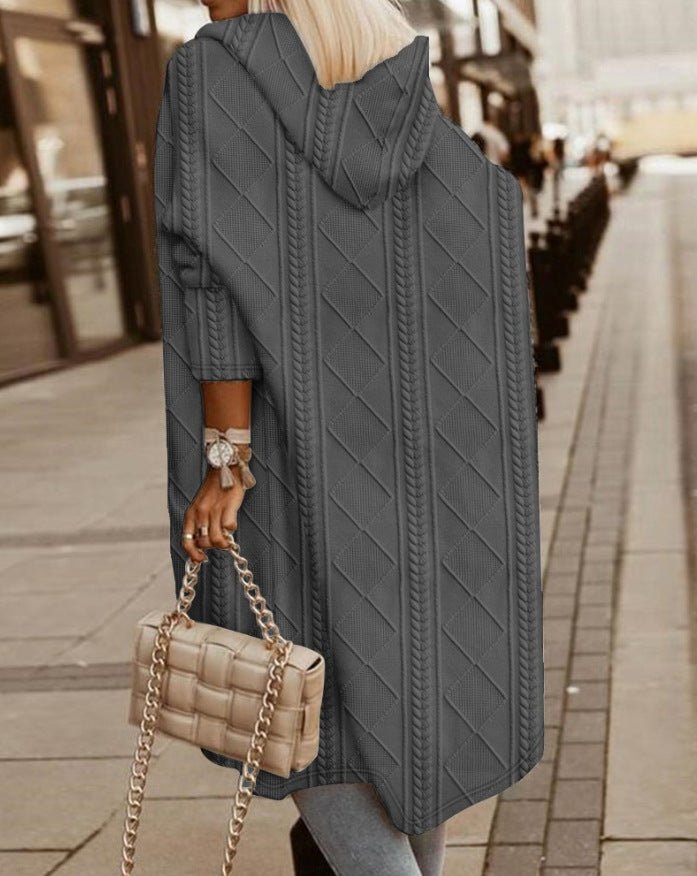 Vilma – Long Cardigan Coat with Hooded Jacquard
