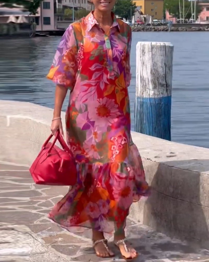 Tasia – Floral Maxi Dress with Lantern Sleeves