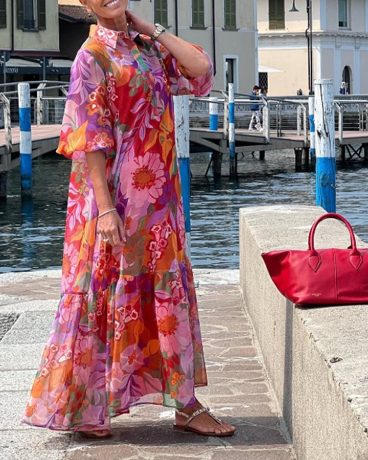 Tasia – Floral Maxi Dress with Lantern Sleeves