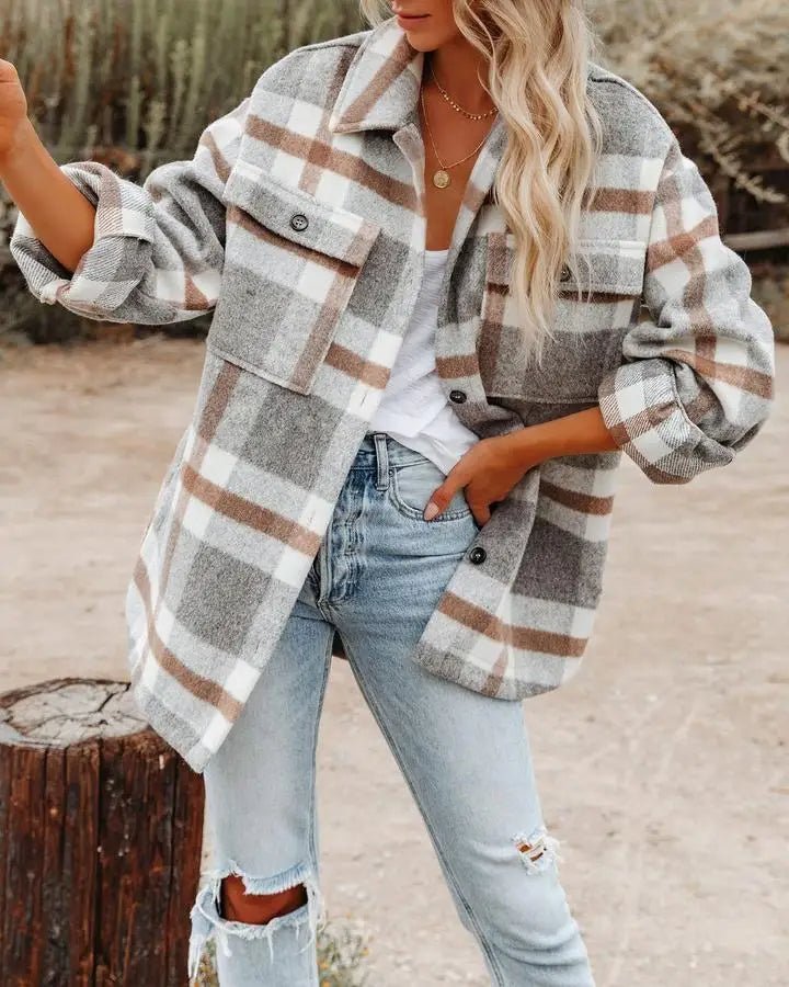 Magilsa – Plaid Button-Down Drop-Shoulder Shirt