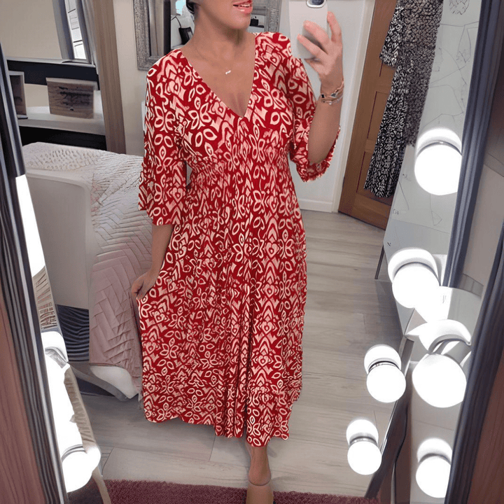 Amara – Boho Printed V-Neck Maxi Dress
