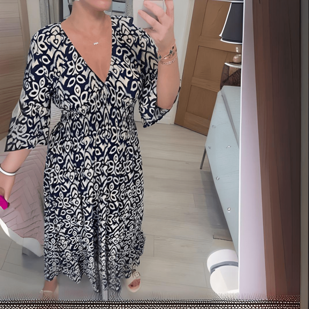Amara – Boho Printed V-Neck Maxi Dress
