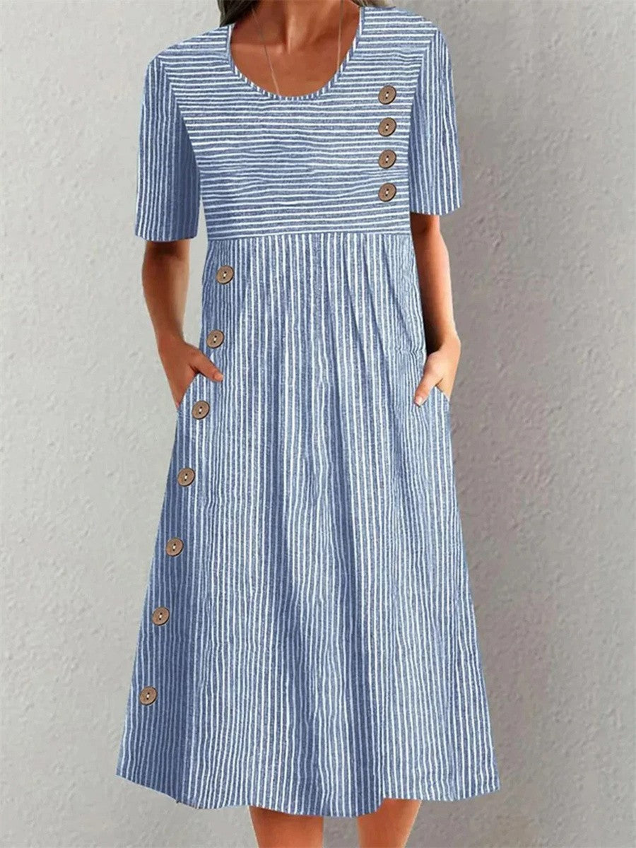 Mirella – Striped Midi Dress with Pockets