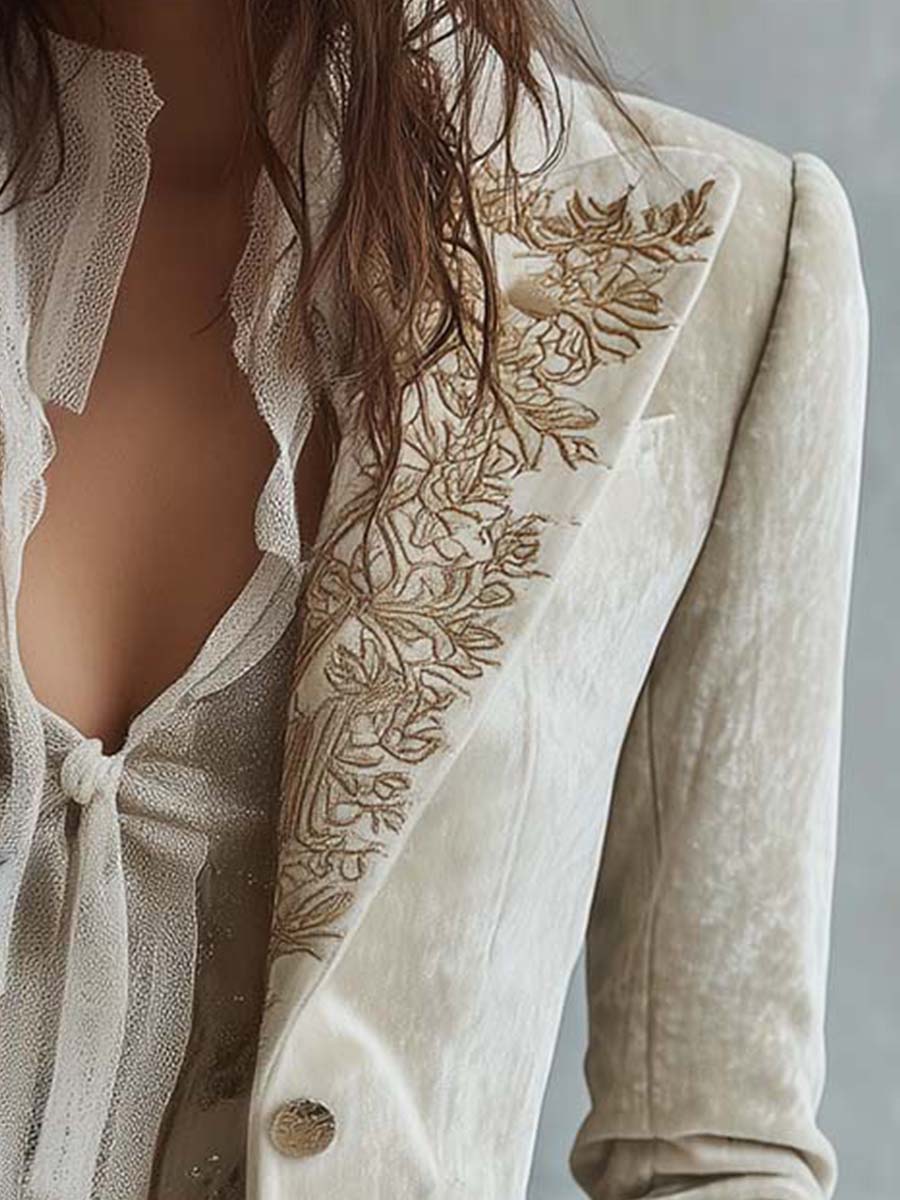Cora | Tailored Embroidered Ivory Blazer