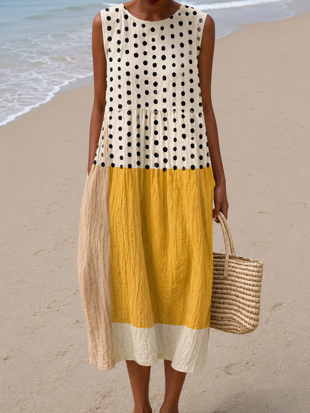 Leah | Polka Dot Colorblock Midi