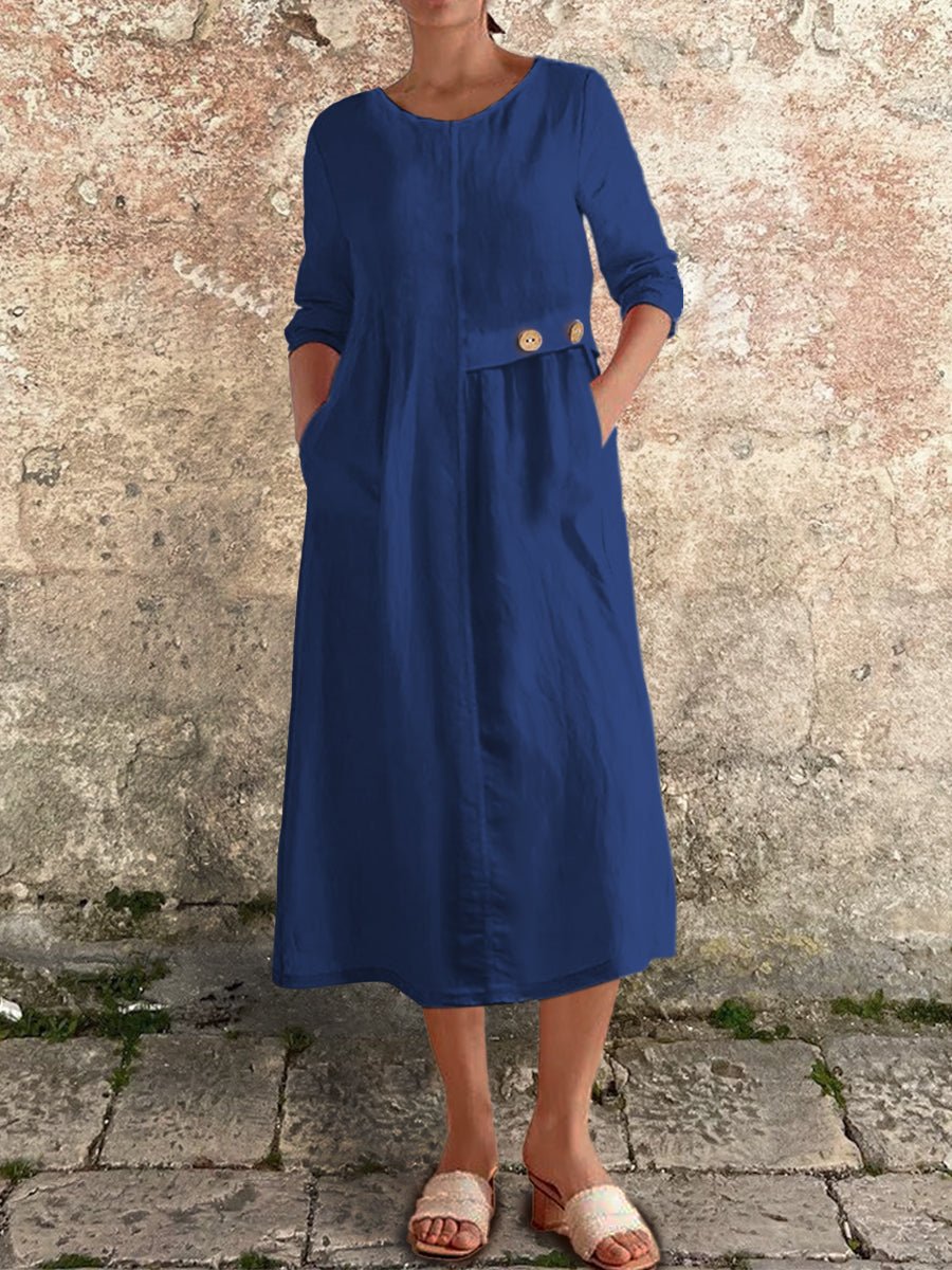 Rin – Midi Dress with 3/4 Sleeves &amp; Side Pockets