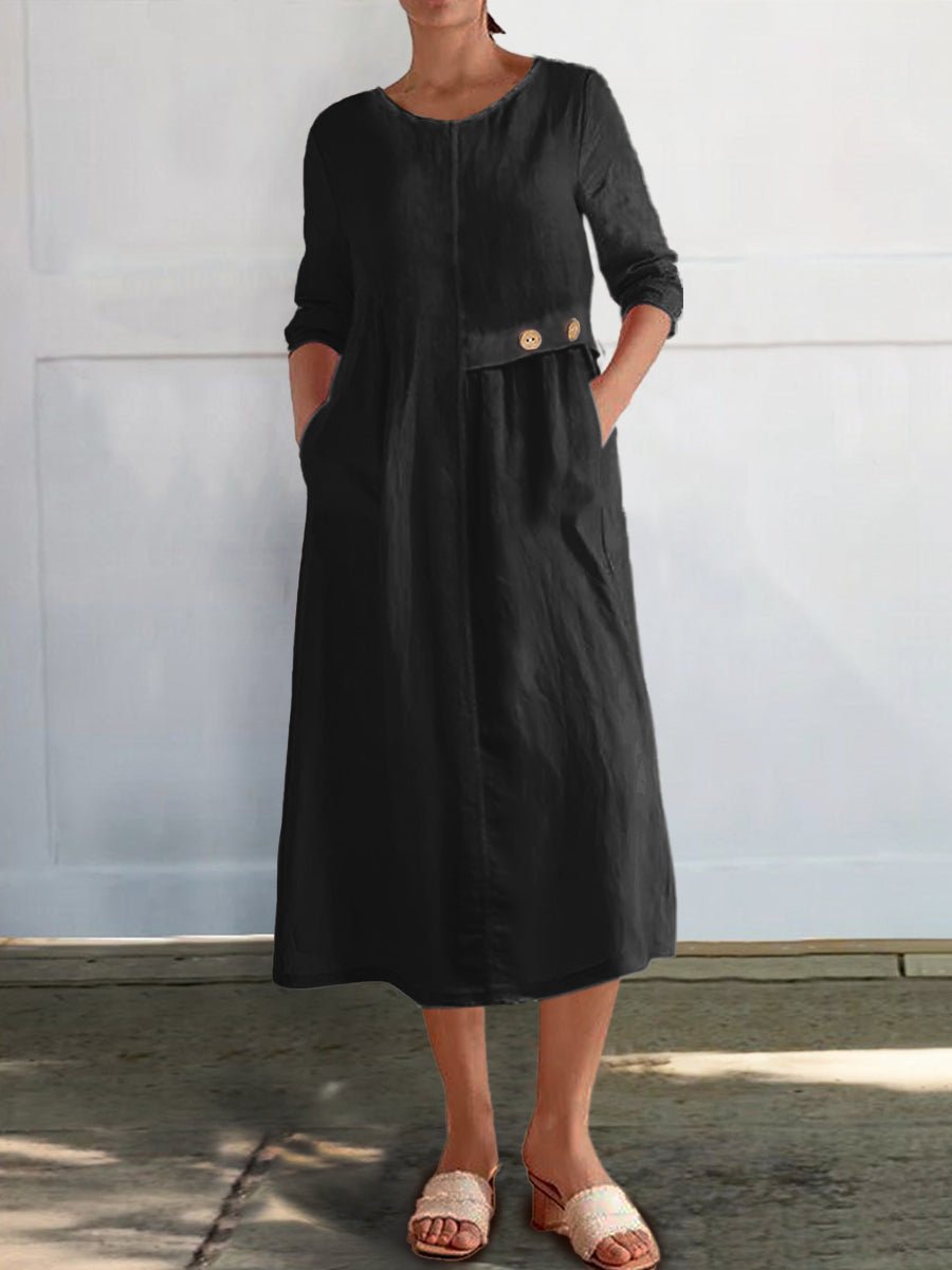 Rin – Midi Dress with 3/4 Sleeves &amp; Side Pockets