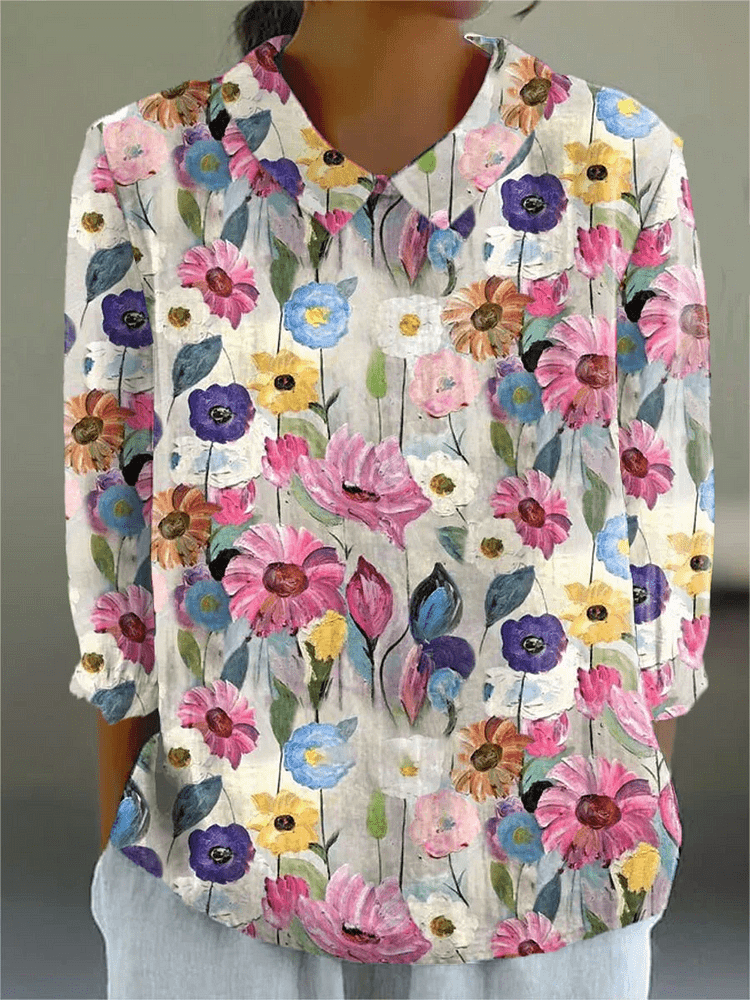 Jill – Floral Top with Round Collar