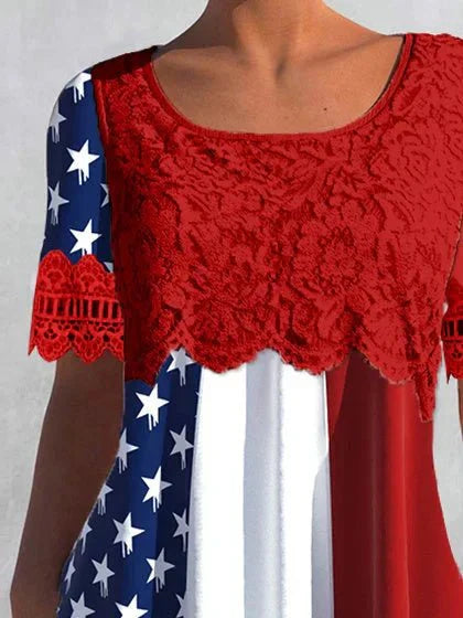 Anie – Lace Graphic Tee with Round Neck