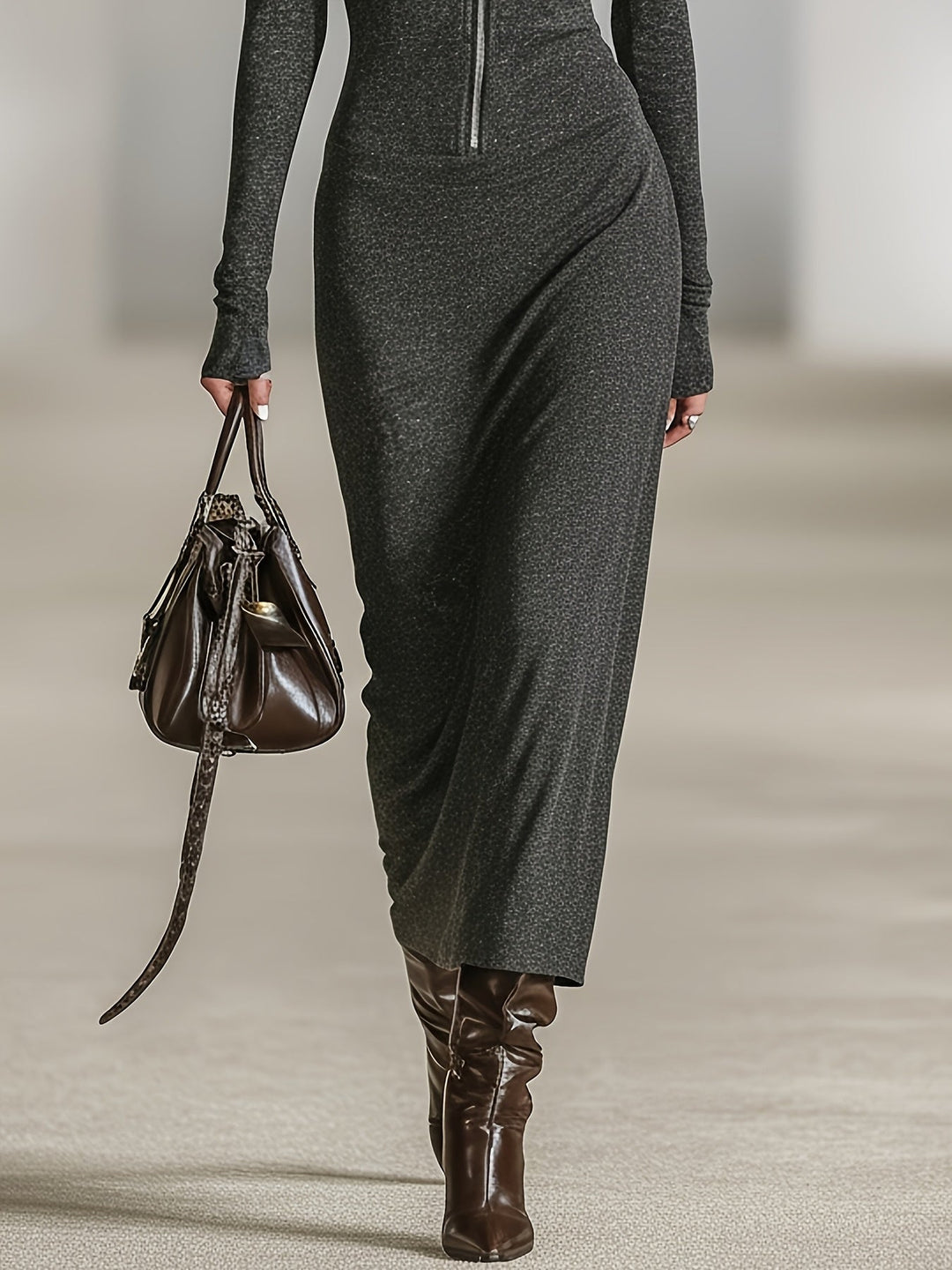 Lila | Long-Sleeve Tunic Dress with Hood and Zipper Detail