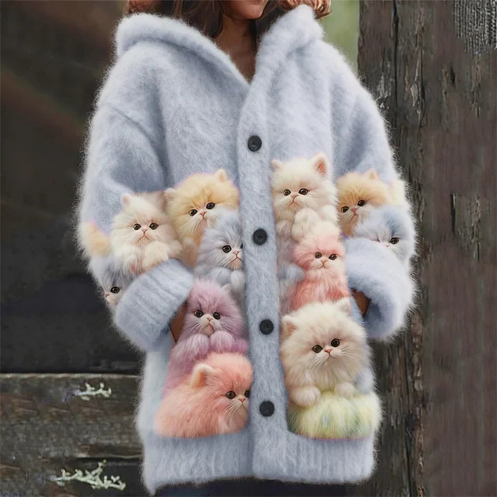 Kelsey - Soft Hoodie Cardigan with Cats