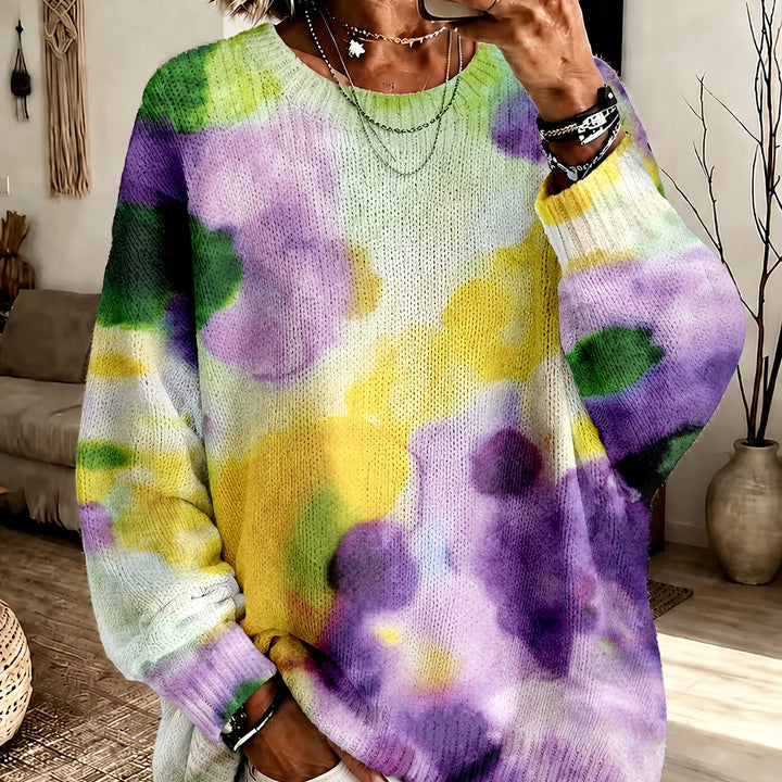 Violet | Purple Tie-Dye Floral Round-Neck Sweater