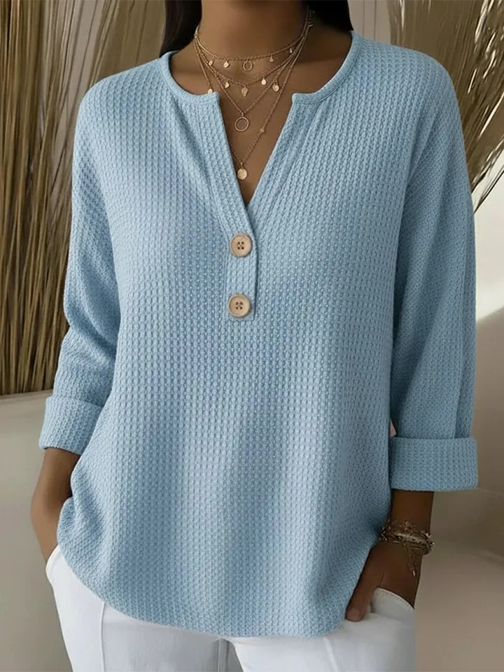 Lucy | Textured Henley T-Shirt with Buttons