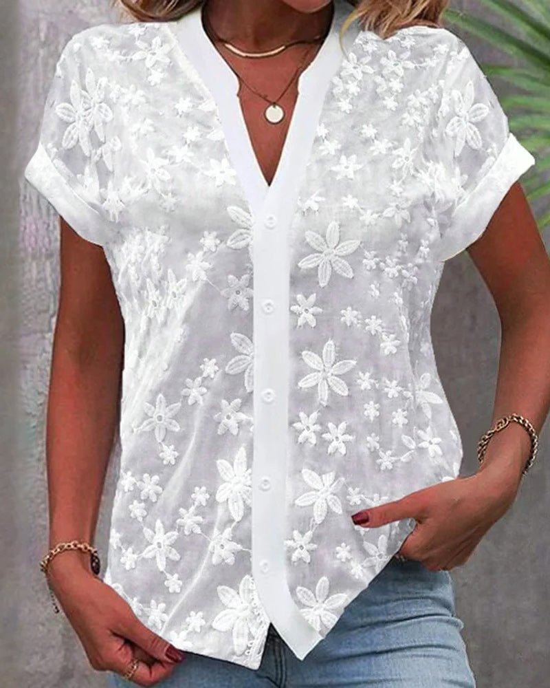 Coralie – Short-Sleeve Blouse with V-Neck