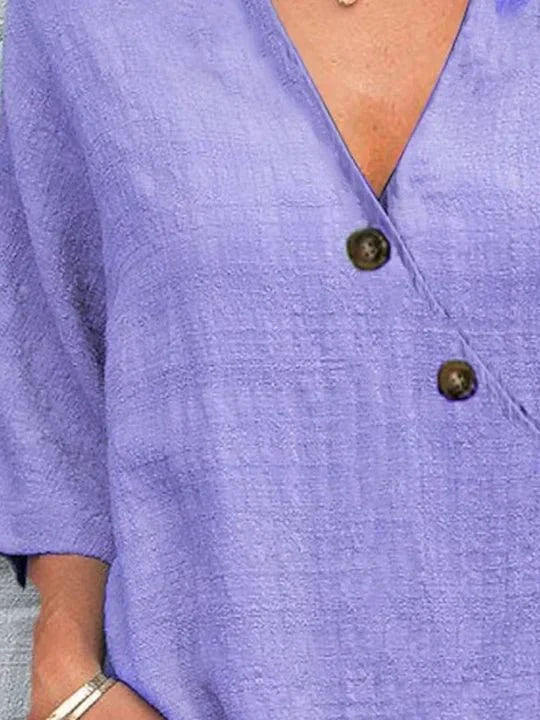 Zele – V-Neck Long Sleeve Top with Cuff Detail