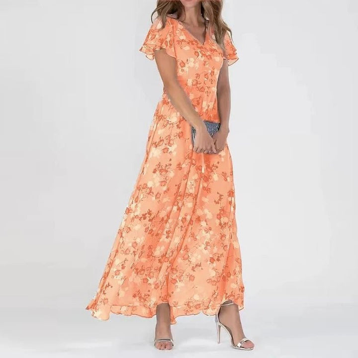 Zuri – Floral Maxi Dress with V-Neck &amp; Ruffle Sleeves