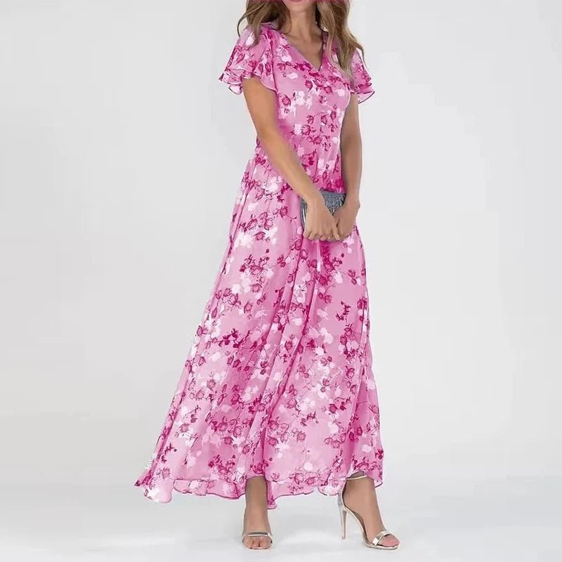 Zuri – Floral Maxi Dress with V-Neck &amp; Ruffle Sleeves