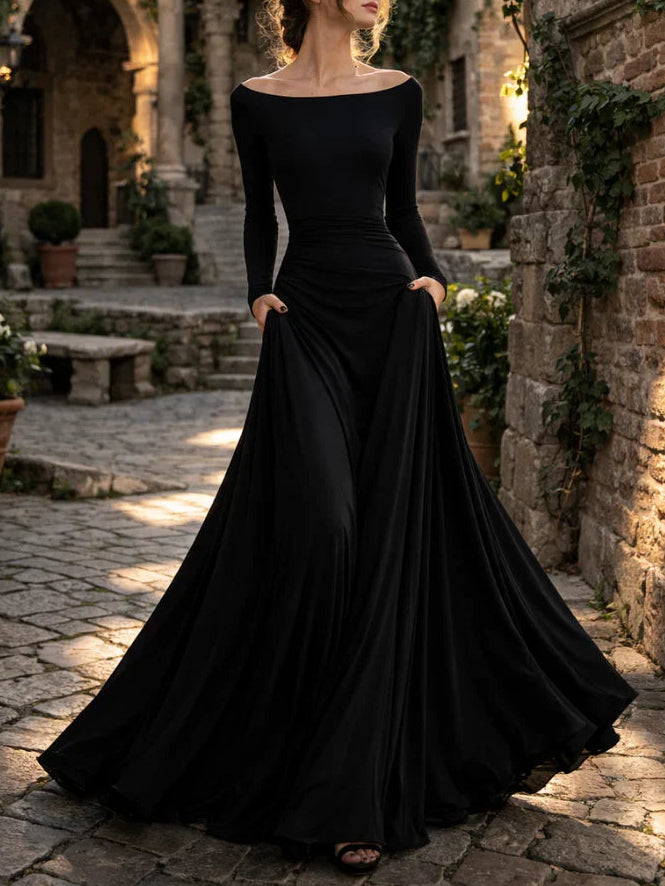 Maris | Draped Long Sleeve Maxi Dress